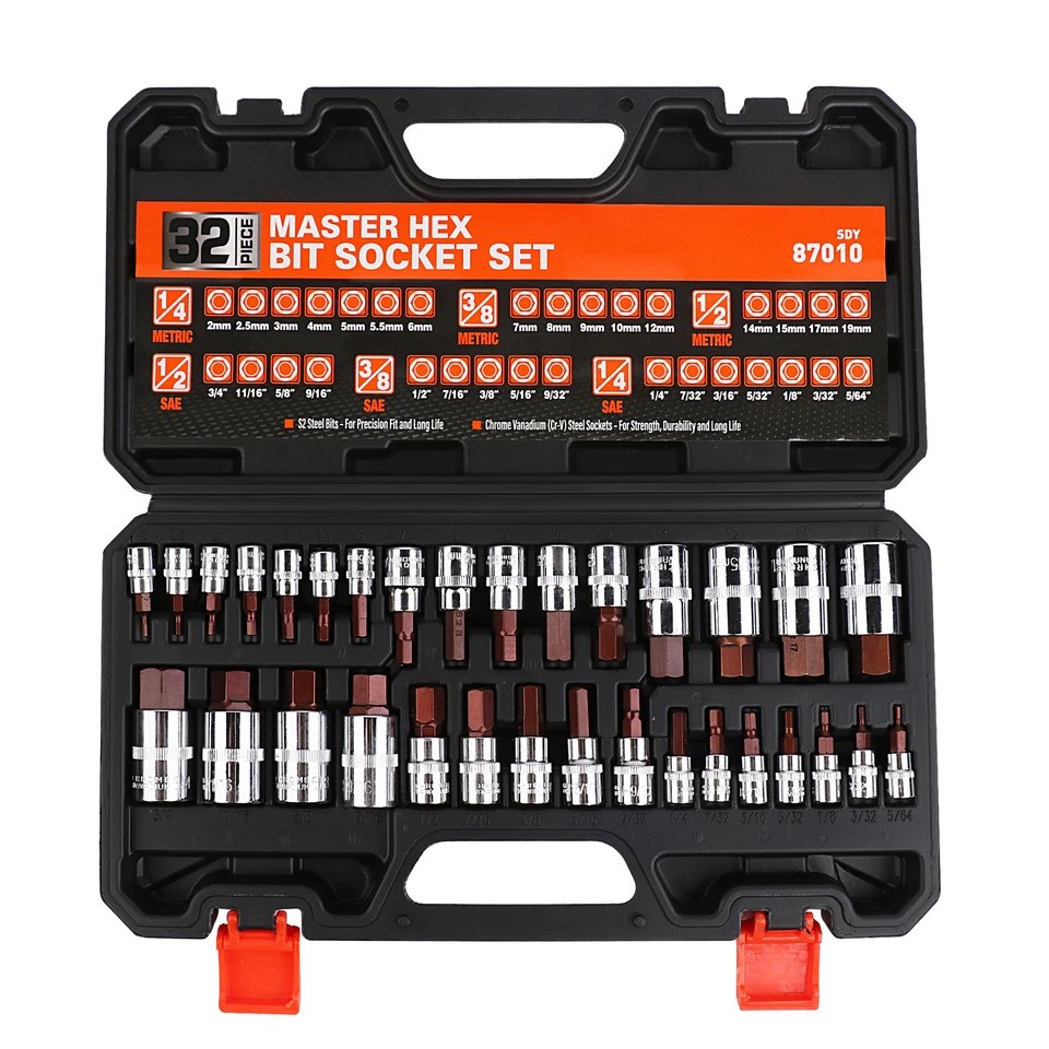 32 pcs hex key MM SAE 1/4 3/8 1/2